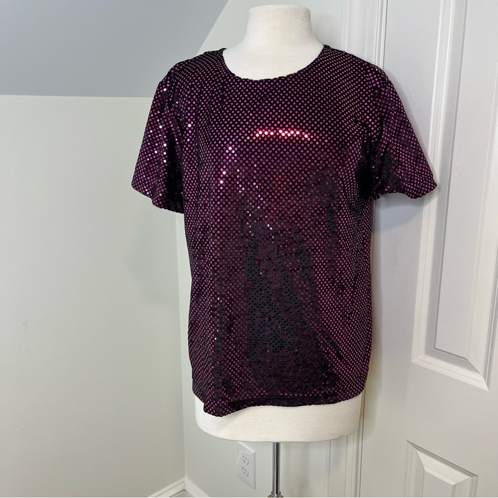 Vintage Retro Disco Velour Sequin Purple Blouse Top